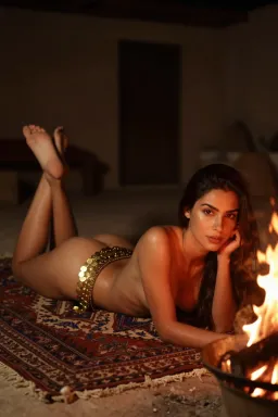 AI belly dancer sample — Portrait of a lean Turkish woman with light-brown complexion