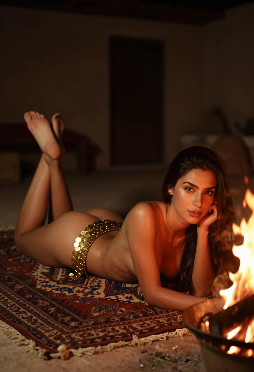 AI belly dancer sample — Portrait of a lean Turkish woman with light-brown complexion
