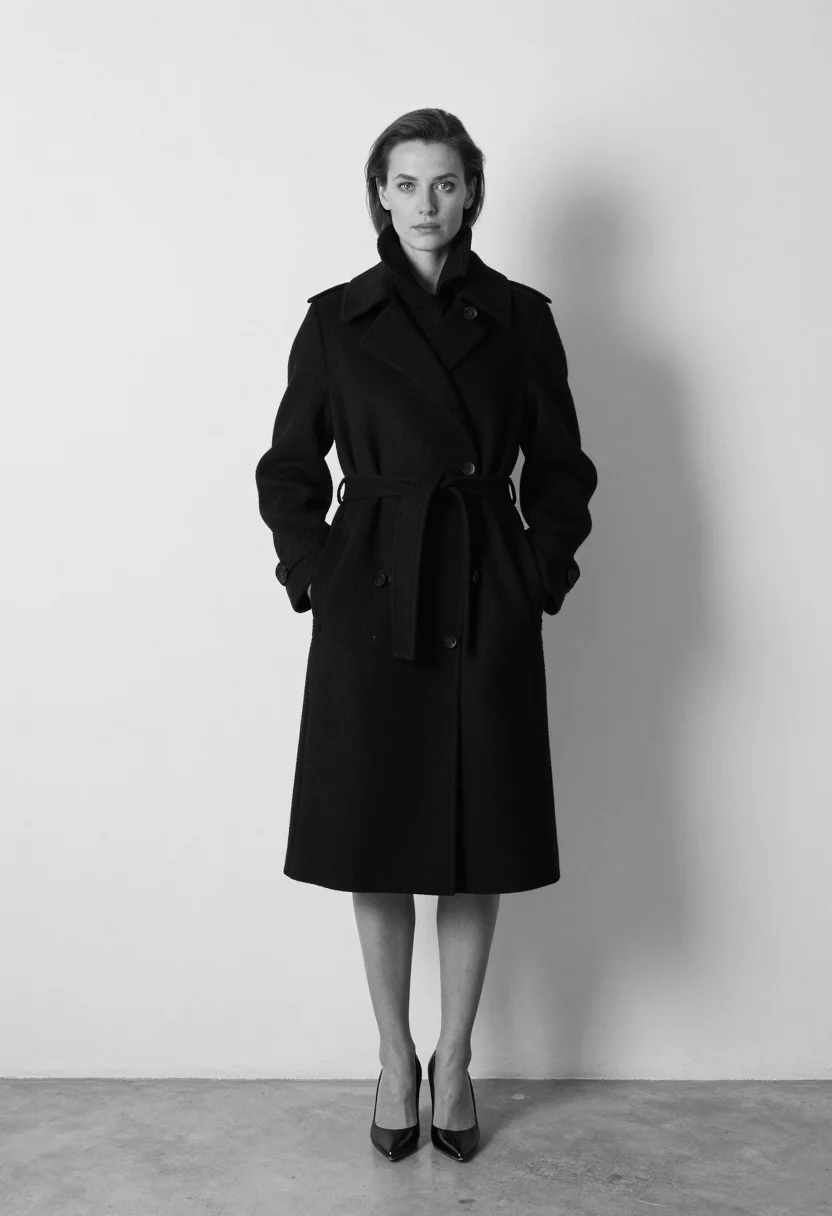 AI standing portraits sample — portrait of a woman, full-length black and white portrait of