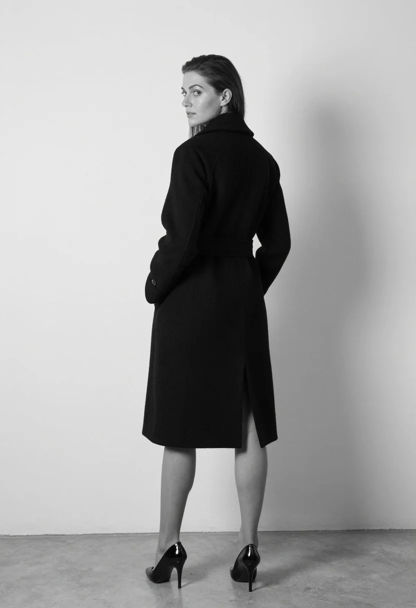 AI standing portraits sample — portrait of a woman, full-length black and white rear portra