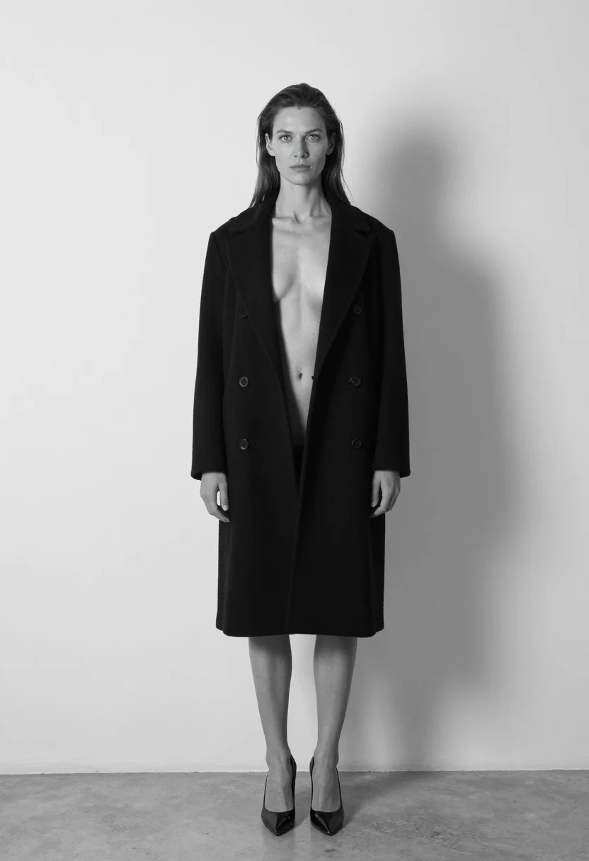 AI standing portraits sample — portrait of a woman, full-length black and white portrait of