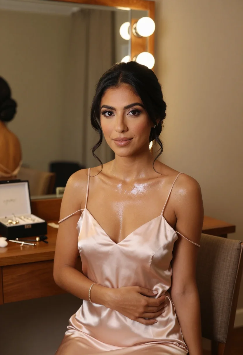 AI bridesmaid sample — Front-facing half-length portrait of a petite Latina woman