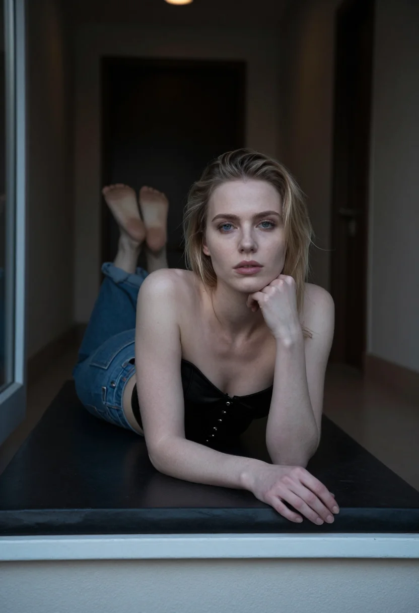 AI bustier sample — portrait of a woman, prone frame of a grown woman with pale 