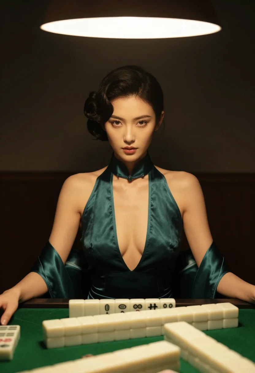 AI cheongsam parlor sample — Portrait of a slim Chinese woman with pale-ivory complexion in silk