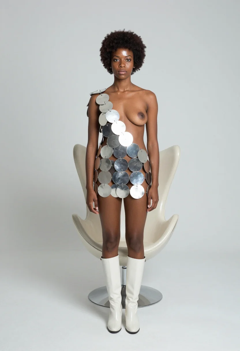 AI disc dress sample — portrait of a woman, an adult woman with deep umber skin, da