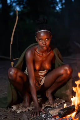 AI elf fantasy sample — Portrait of a lean Ethiopian woman with deep bronze complexion
