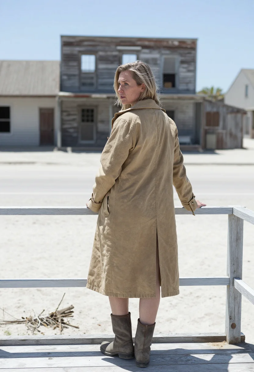 AI ghost town sample — photograph of a grown woman, Western-European, with pale ski