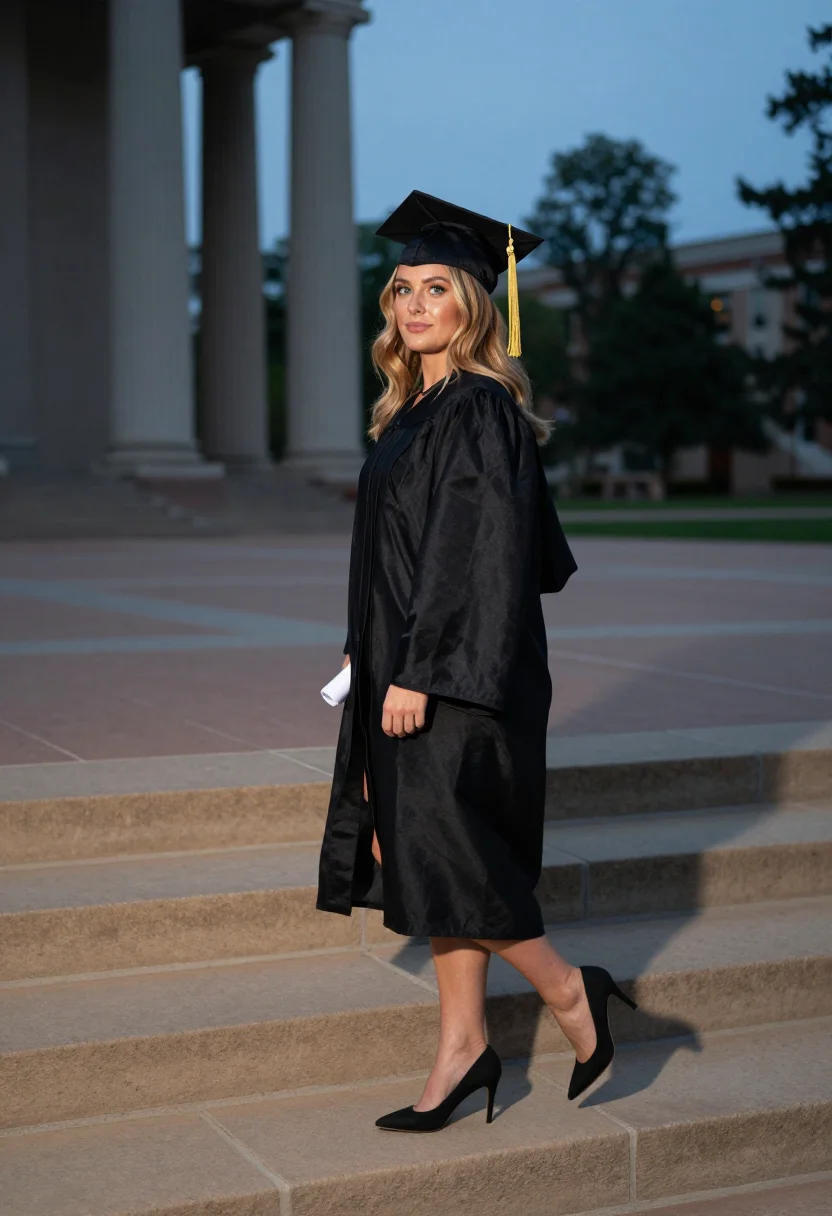 AI graduation gown sample — portrait of an adult woman, full-length portrait of an Ameri