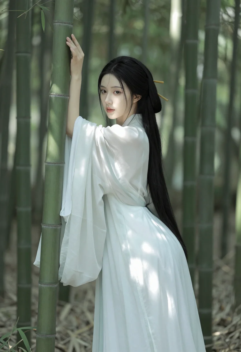 AI hanfu sample — Full side-profile portrait of a slender East-Asian woman in a wide sleeve