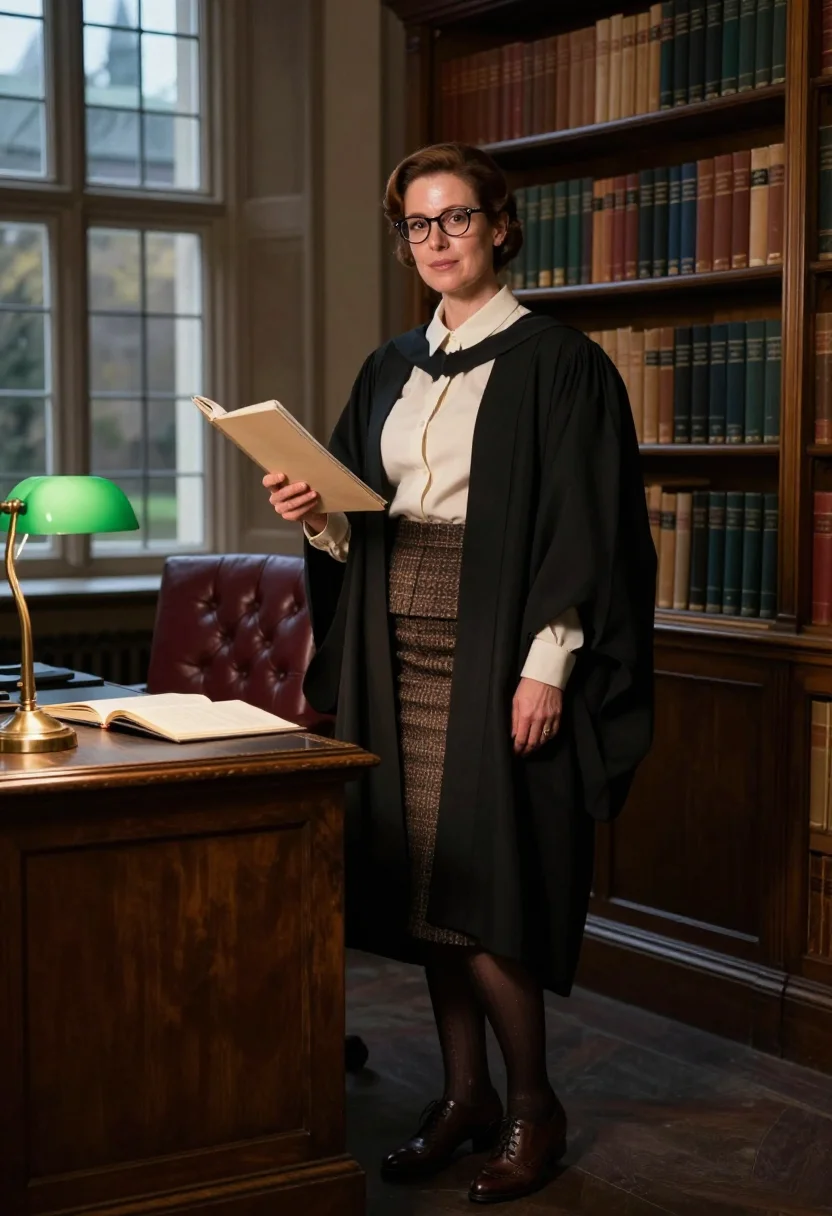 AI academic gown sample — portrait of a woman, an adult English woman with warm golden