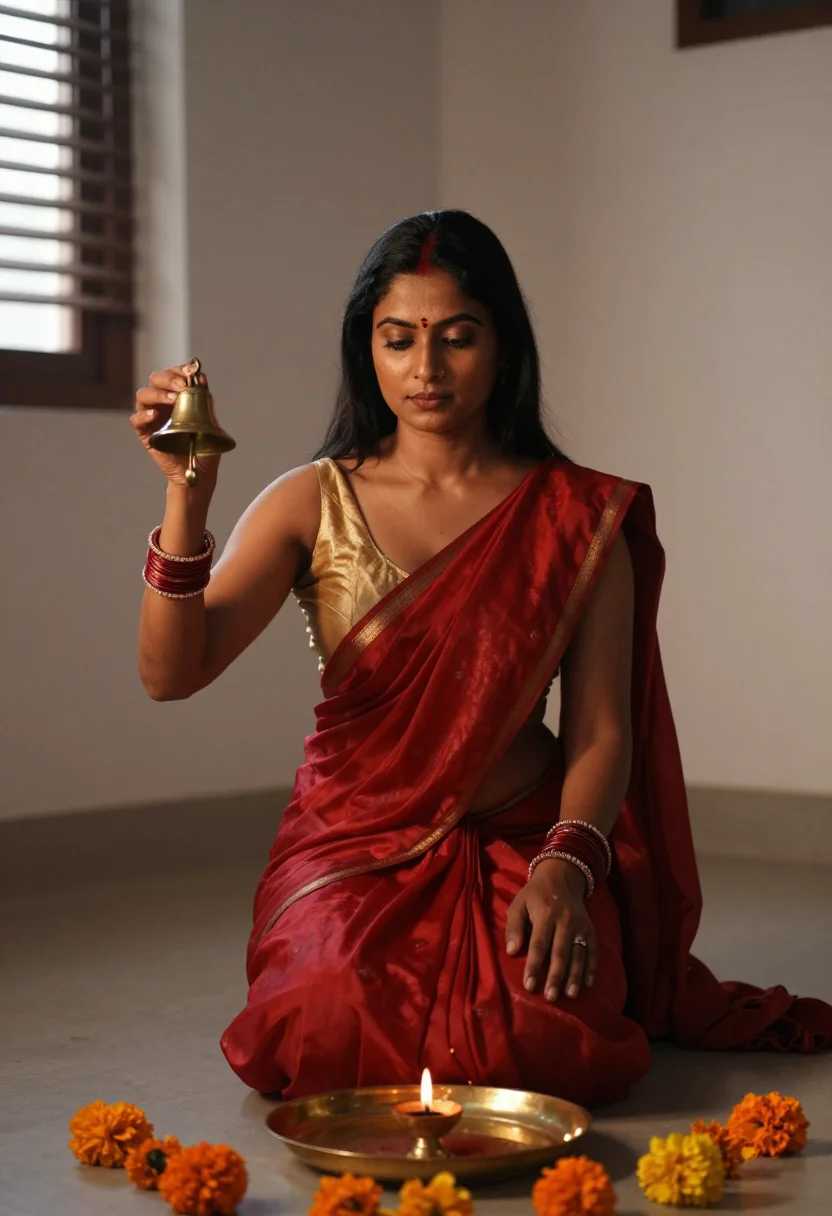 AI hindu puja sample — portrait of an adult woman, three-quarter-length portrait of