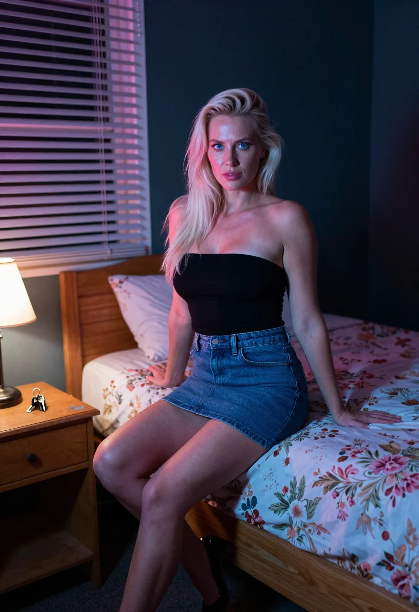 AI motel room sample — portrait of a woman, three-quarter-length portrait of an adu