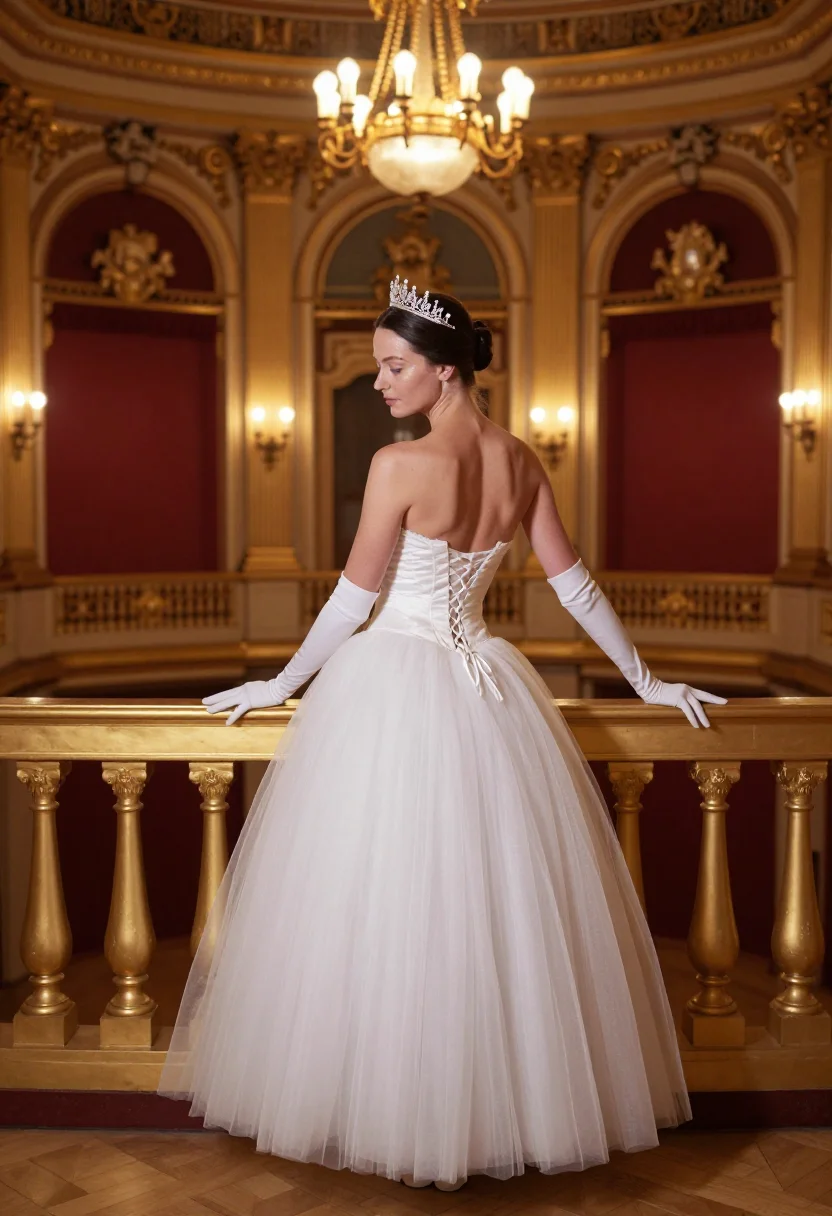 AI opernball debutante sample — portrait of an adult woman, full-length rear three-quarter p