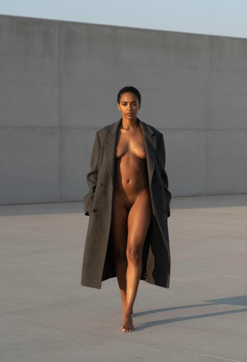 AI brutalism sample — portrait of a woman, full-length portrait of a woman with de