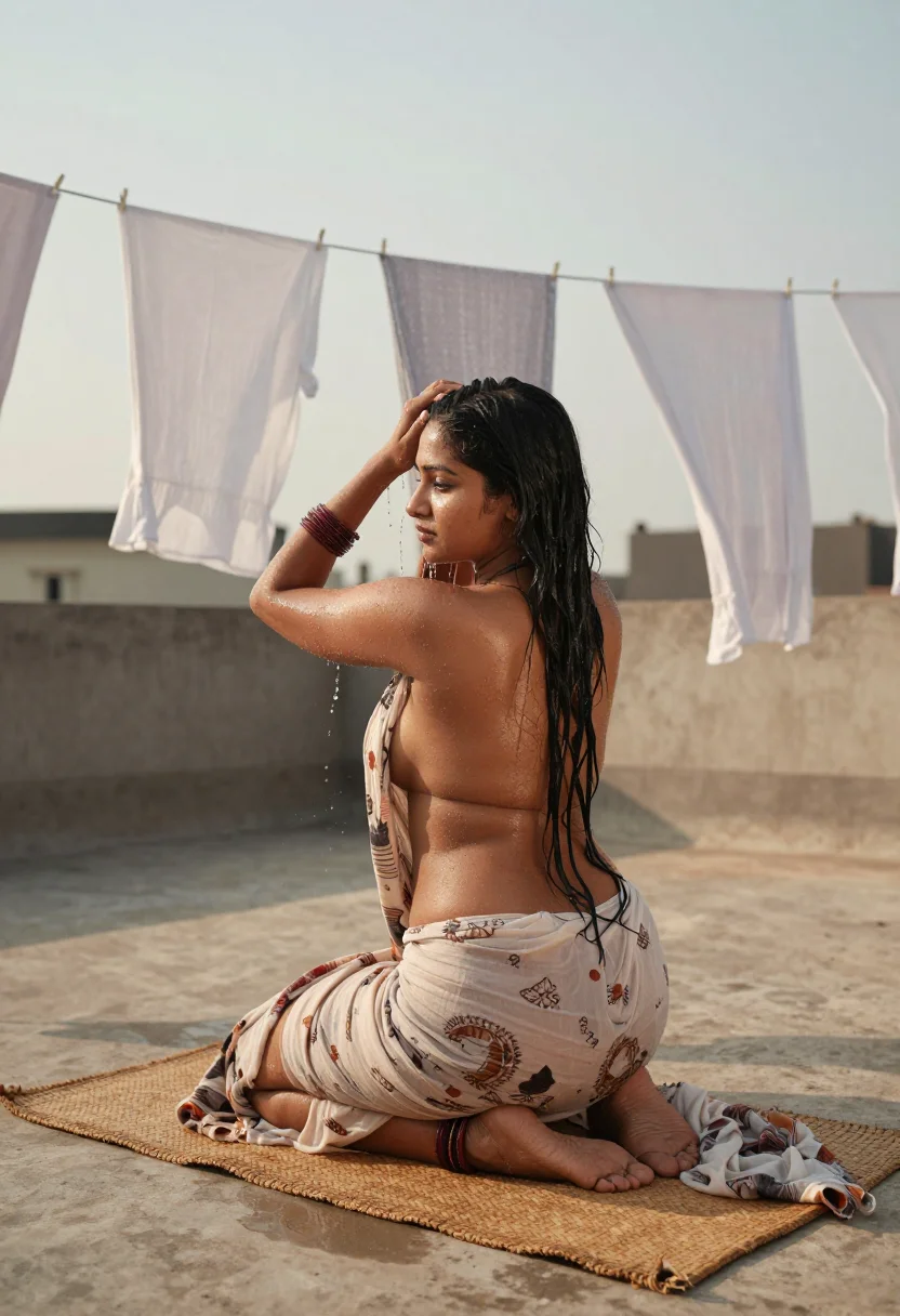 AI desi bhabhi sample — photograph of a woman, pale wheat-brown skin, long black hai