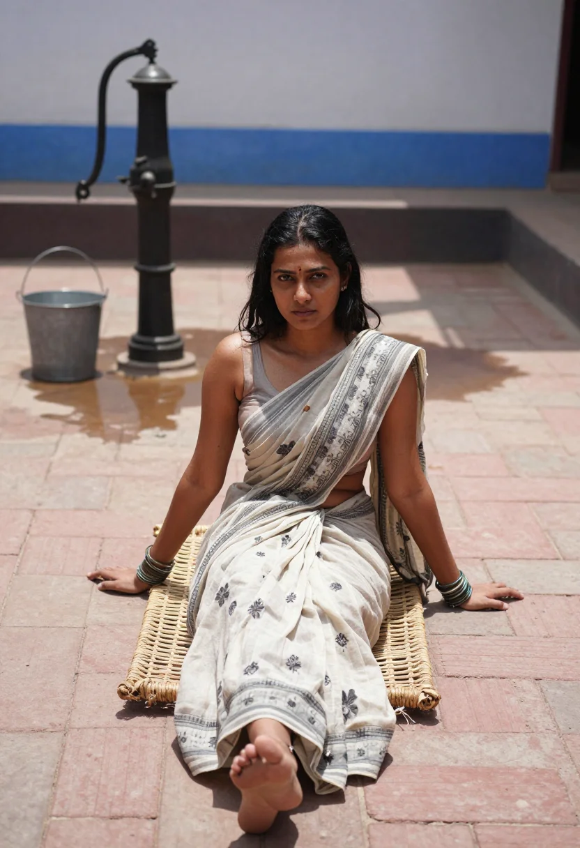 AI desi bhabhi sample — photograph of a woman, pale wheat-brown skin, long black hai