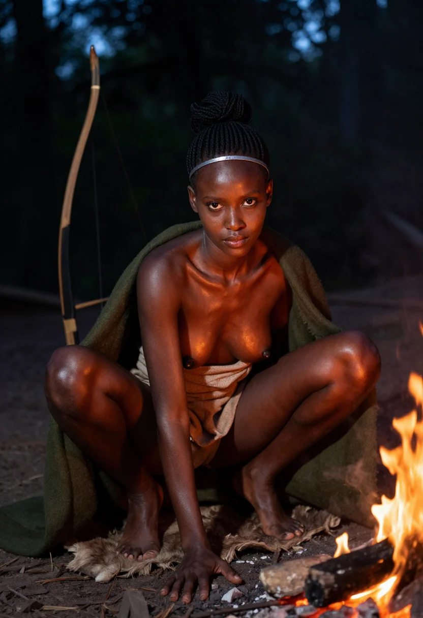 AI elf fantasy sample — Portrait of a lean Ethiopian woman with deep bronze complexi