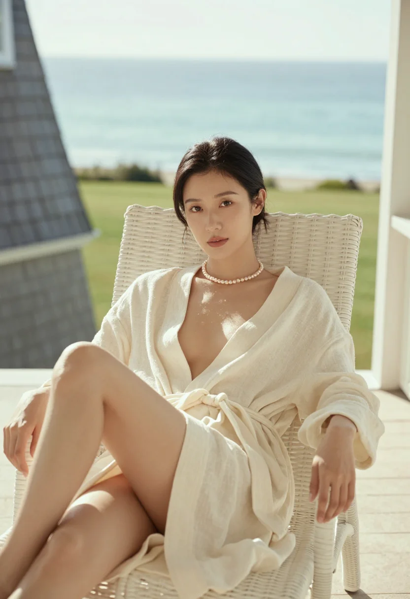 AI old money sample — Three-quarter portrait of a petite East-Asian woman with war