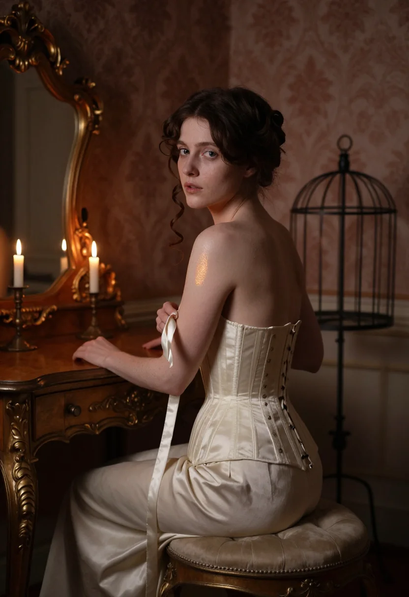 Example portrait from the AI Second Empire Nudes — Corset, Crinoline and Candlelight
