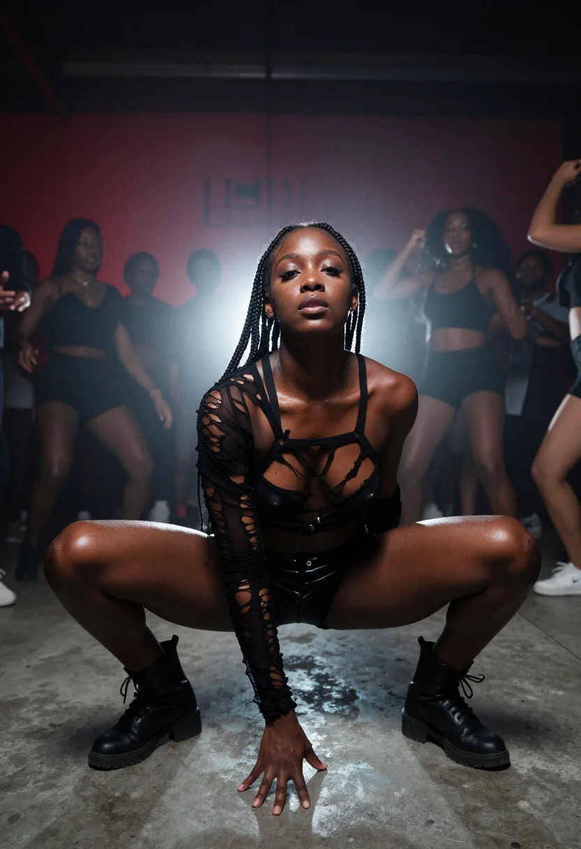 AI warehouse berlin sample — Portrait of an athletic Black woman with deep bronze complex