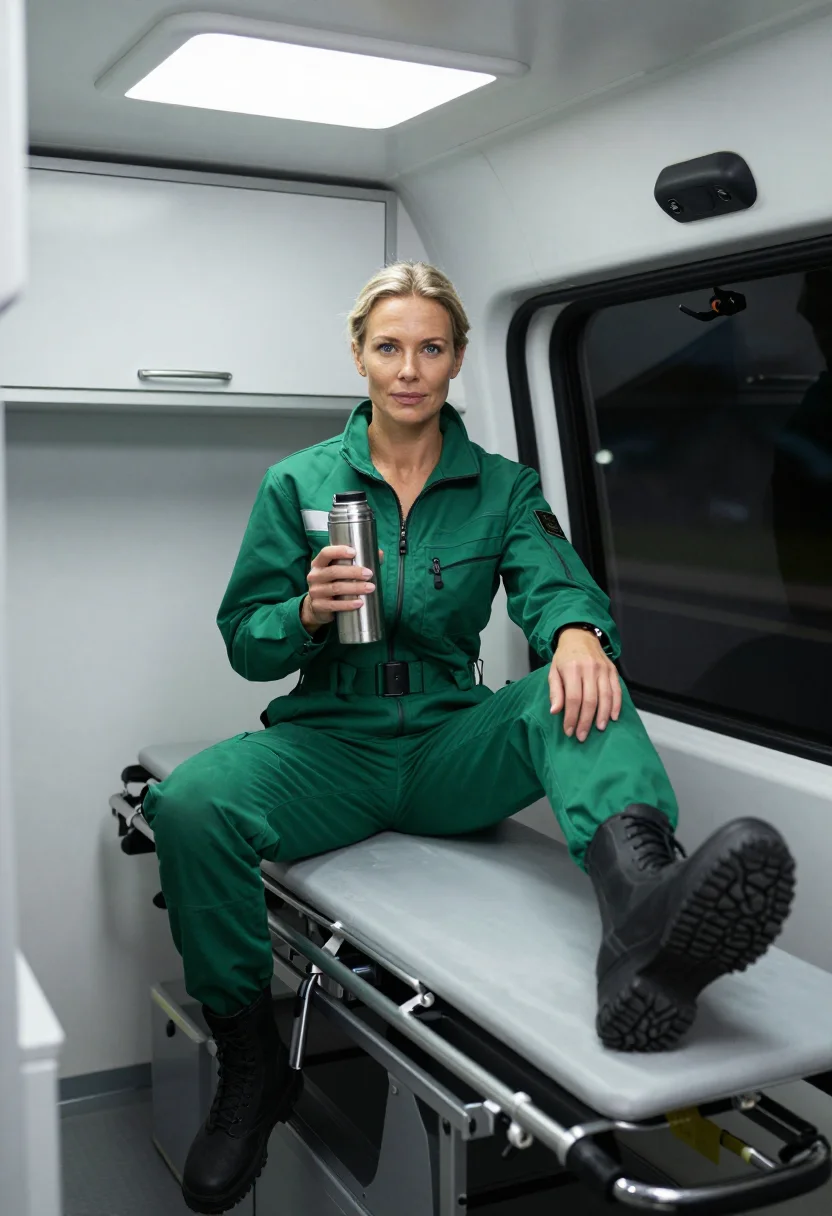AI paramedic sample — portrait of an adult woman, full-length portrait of a Danish