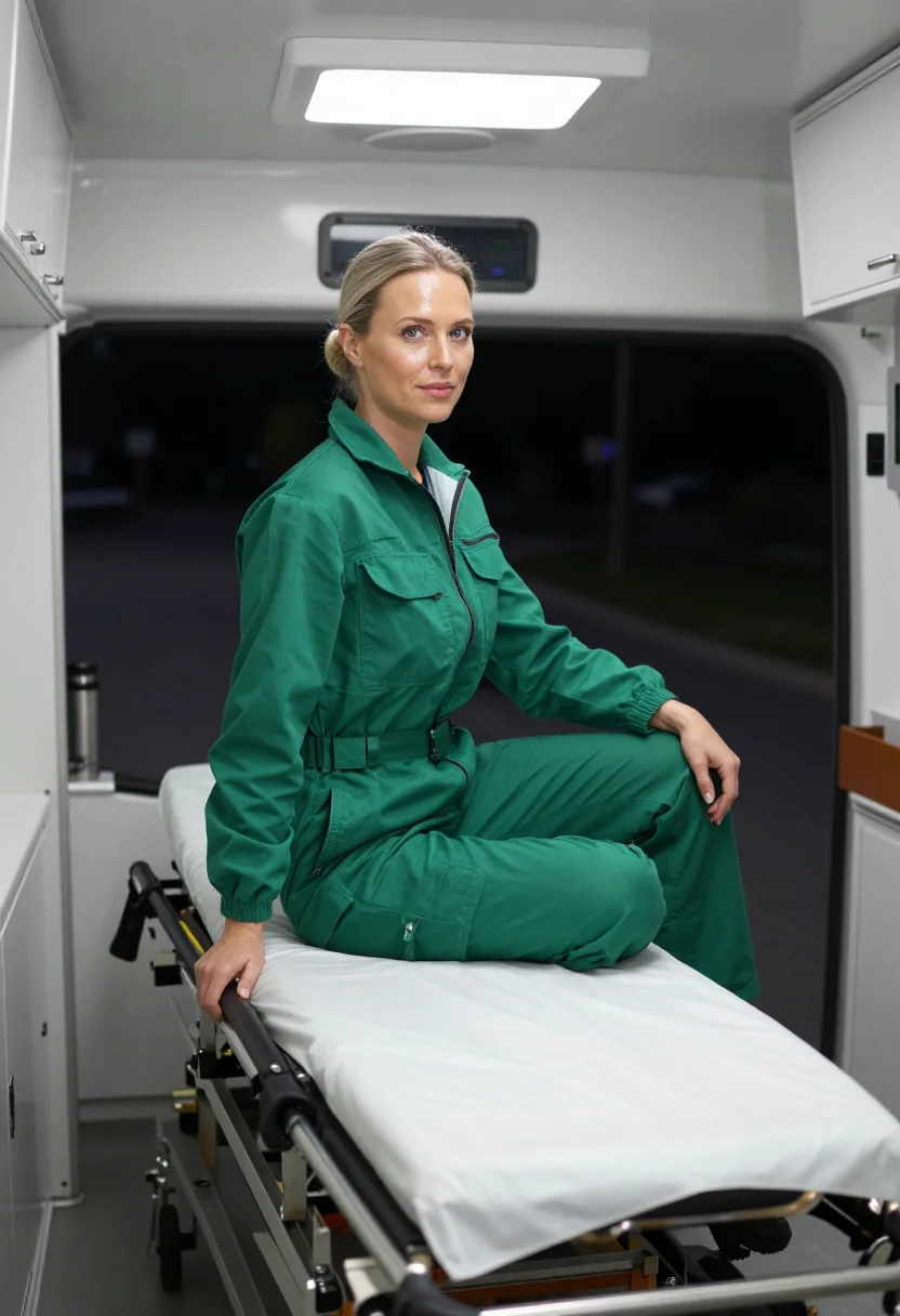 AI paramedic sample — portrait of an adult woman, three-quarter-length portrait of