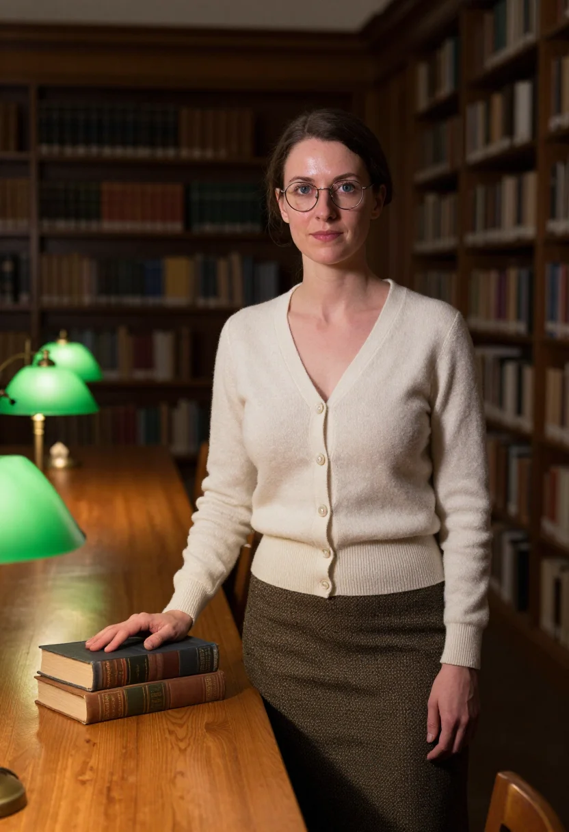 AI under the cardigan sample — portrait of a woman, an adult woman with fair rose-toned ski