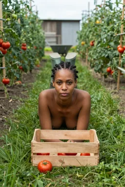 AI under the dungarees sample — portrait of a woman, an adult woman with deep brown skin, da