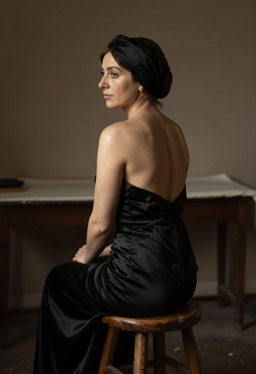 AI violin back sample — portrait of a woman, half-length rear portrait of a grown, t