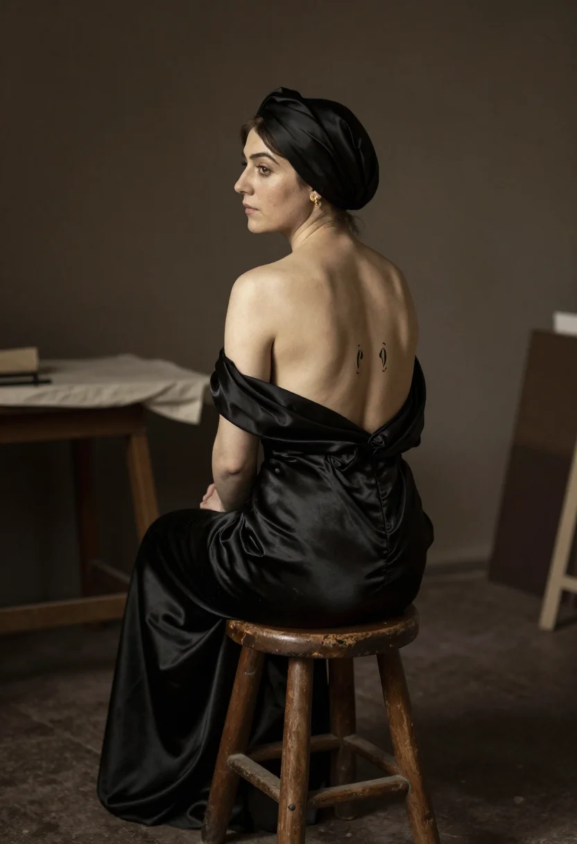 AI violin back sample — portrait of a woman, half-length rear portrait of a grown, t